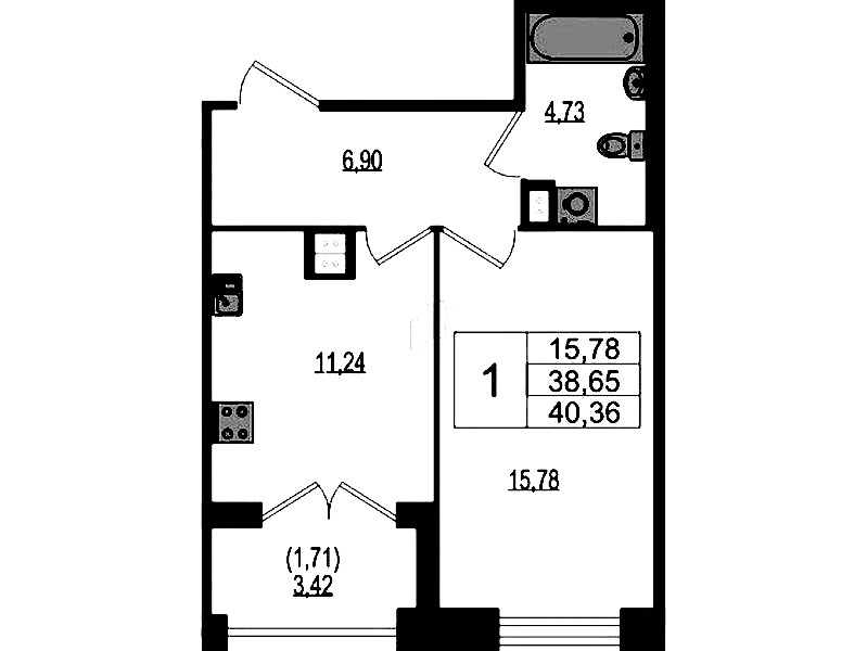 1-комнатная квартира 40.36 м², 2/4 эт., ЖК «Ranta Residence»